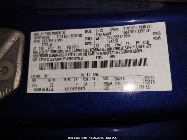1FMCU9G98EUB90782 Ford ESCAPE SE