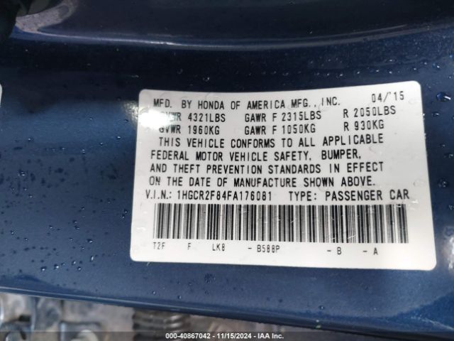 1HGCR2F84FA176081 Honda Accord Ex-l