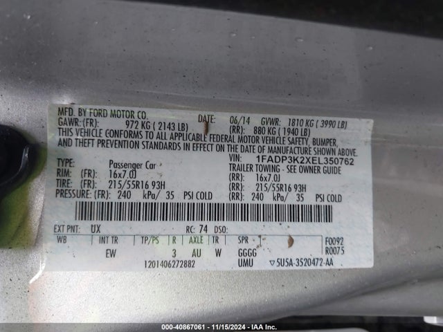Ford FOCUS SE 2014 1FADP3K2XEL350762 Image 9
