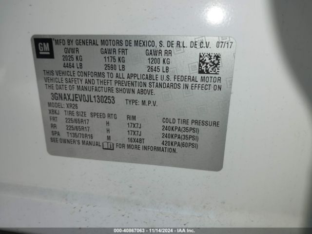 3GNAXJEV0JL130253 Chevrolet EQUINOX LT