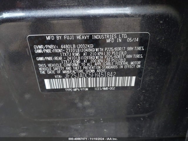 Subaru Forester 2.5i Premium 2015 JF2SJADC5FH451842 Image 9