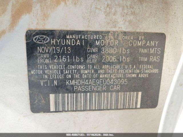 KMHDH4AE9EU043095 Hyundai ELANTRA SE