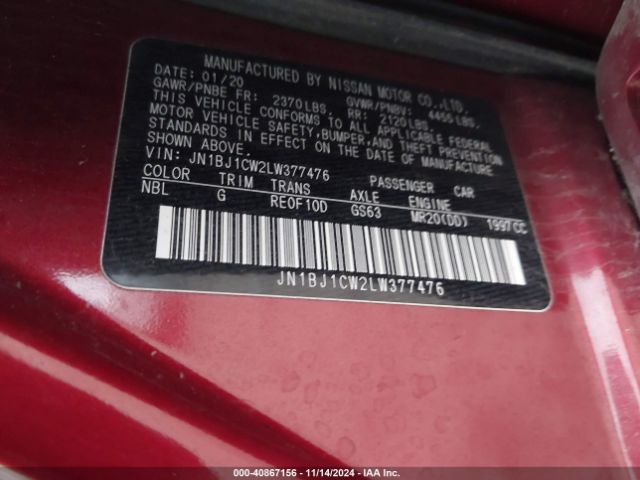 JN1BJ1CW2LW377476 Nissan Rogue Sport Sv Awd Xtronic Cvt