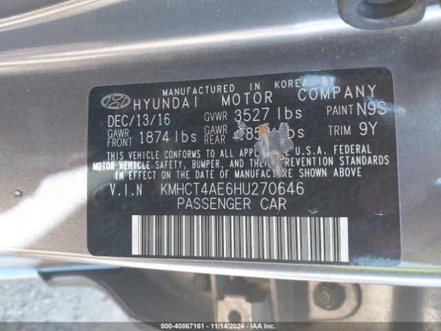 KMHCT4AE6HU270646 Hyundai Accent Value Edition