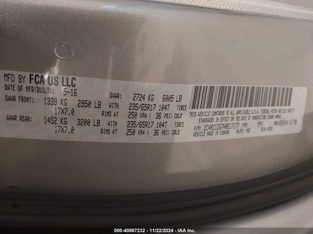 Chrysler Pacifica Touring 2017 2C4RC1DG7HR517177 Image 9