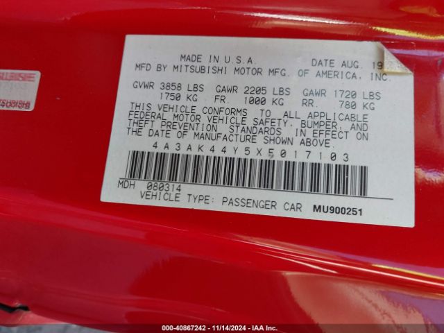 1999 MITSUBISHI ECLIPSE 4A3AK44Y5XE017103 Photo 8