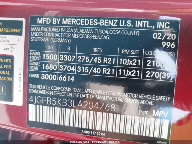 4JGFB5KB3LA204768 Mercedes-Benz Gle 450 4matic