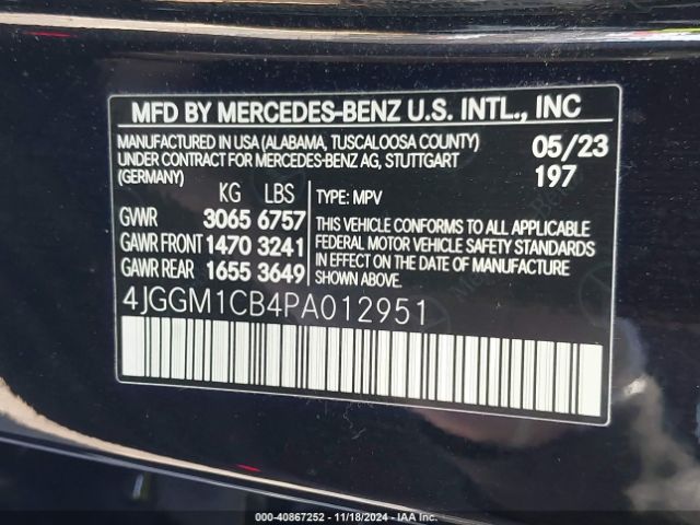 4JGGM1CB4PA012951 Mercedes-Benz Eqe 350 Suv 4matic