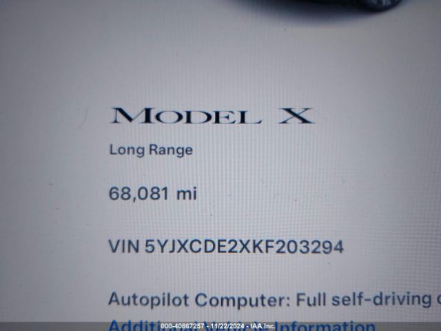 5YJXCDE2XKF203294 Tesla Model X 100d/75d/long Range/standard Range