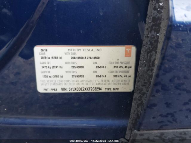 5YJXCDE2XKF203294 Tesla Model X 100d/75d/long Range/standard Range