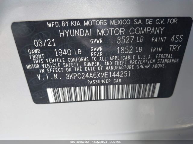 3KPC24A6XME144251 Hyundai ACCENT SE