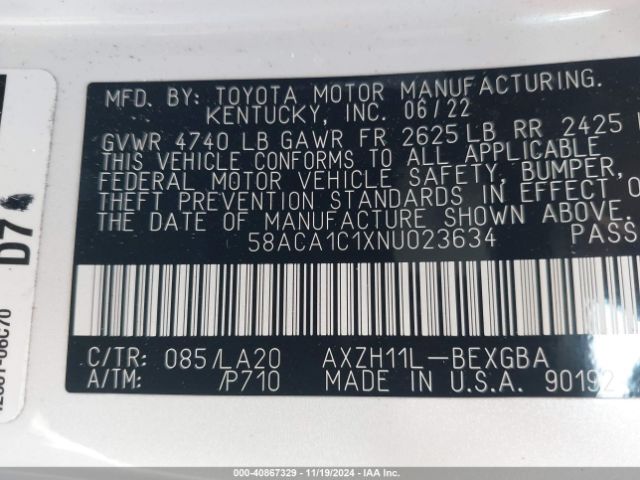 58ACA1C1XNU023634 Lexus ES 300H