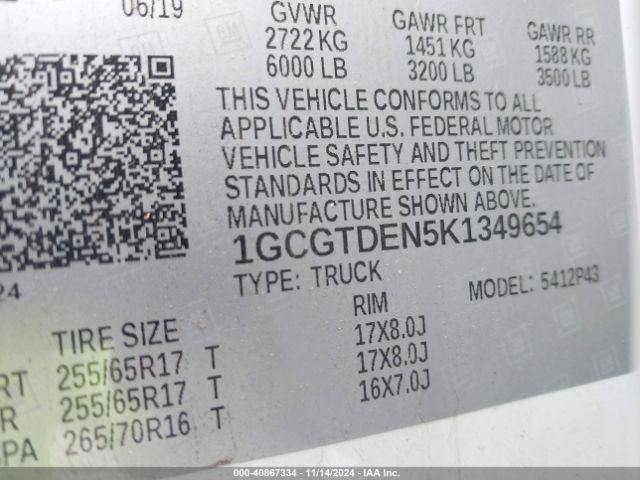 1GCGTDEN5K1349654 Chevrolet Colorado Z71