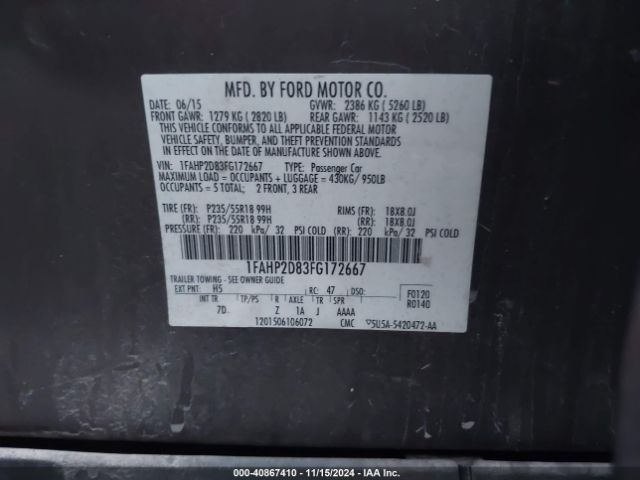 1FAHP2D83FG172667 Ford TAURUS SE