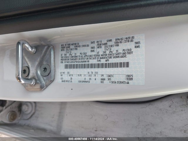 Ford ESCAPE SE 2016 1FMCU0G79GUA89618 Image 9