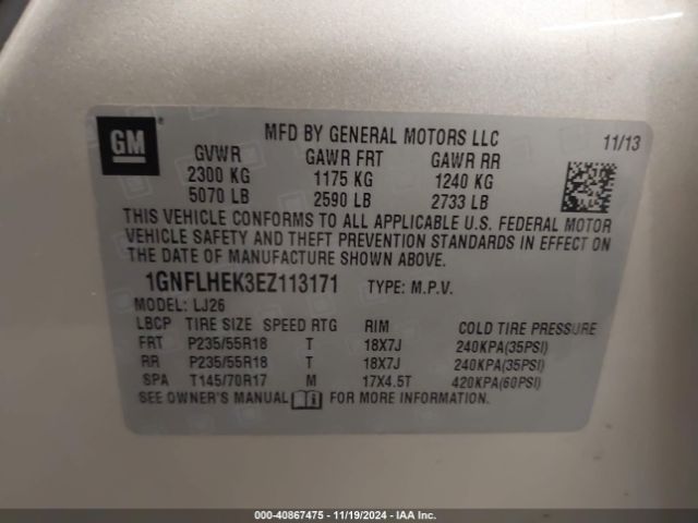 1GNFLHEK3EZ113171 Chevrolet Equinox Ltz