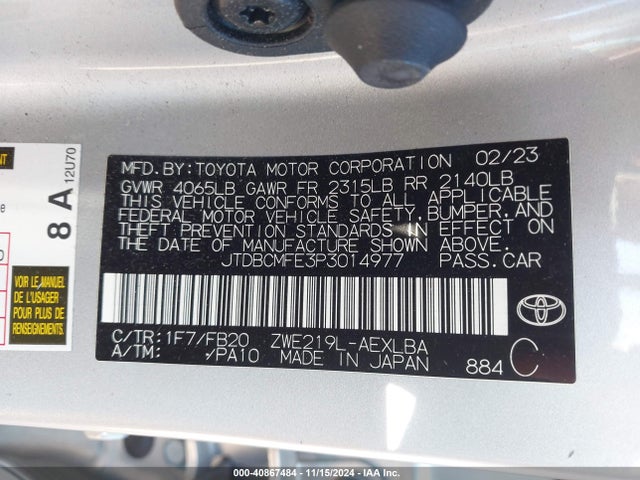 Toyota Corolla Hybrid Le 2023 JTDBCMFE3P3014977 Image 9