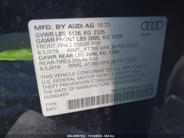 WA1DECF32N1041893 Audi Q3 Premium 45 Tfsi S Line Quattro Tiptronic