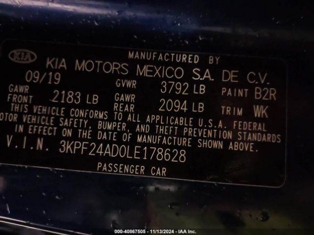 3KPF24AD0LE178628 KIA Forte Lxs
