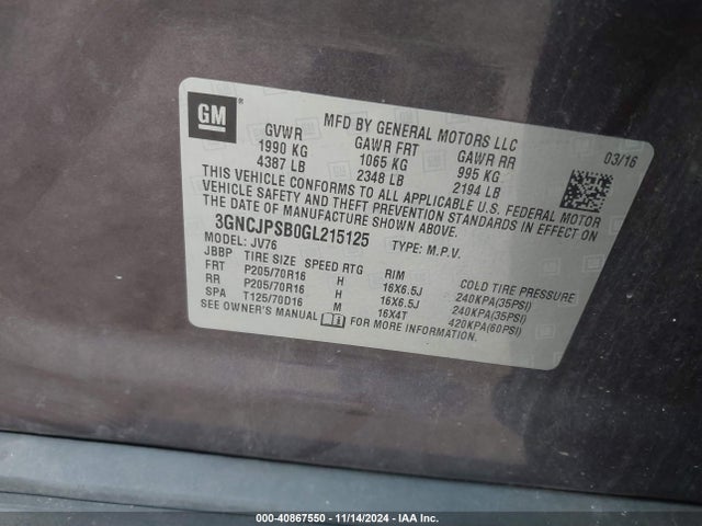 Chevrolet Trax Lt 2016 3GNCJPSB0GL215125 Image 9