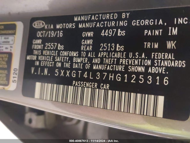 KIA Optima Lx 2017 5XXGT4L37HG125316 Image 9