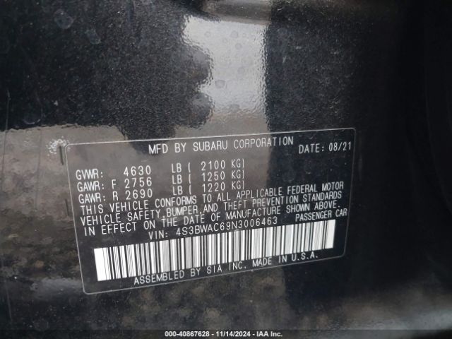 4S3BWAC69N3006463 Subaru Legacy Premium