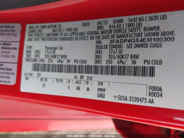 3FADP4GX4EM100300 Ford FIESTA ST
