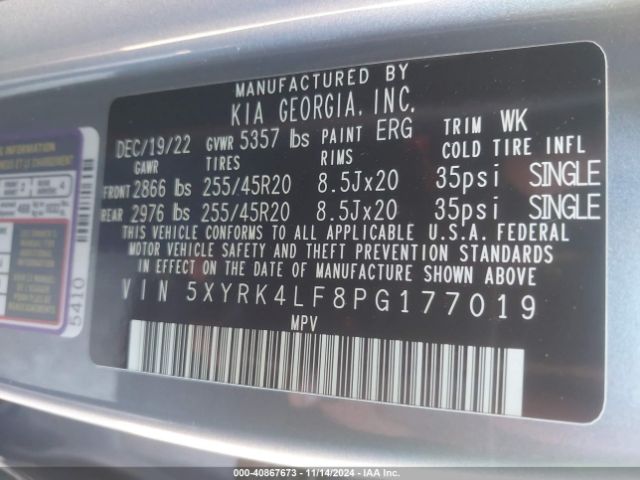 5XYRK4LF8PG177019 KIA SORENTO SX