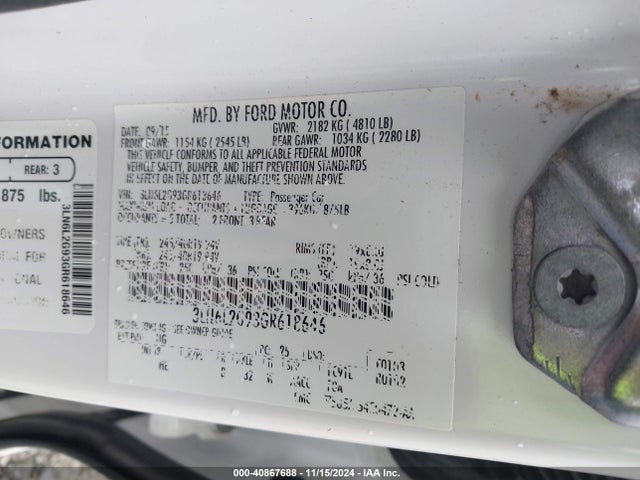3LN6L2G93GR618646 Lincoln MKZ