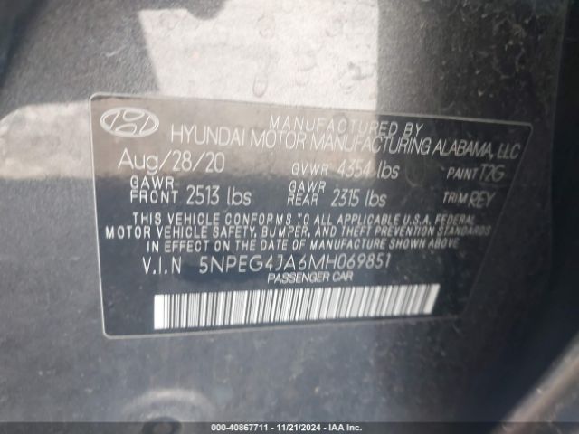 5NPEG4JA6MH069851 Hyundai SONATA SE