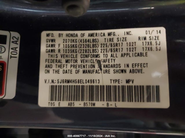 Honda CR-V EX 2014 5J6RM4H58EL049613 Image 9