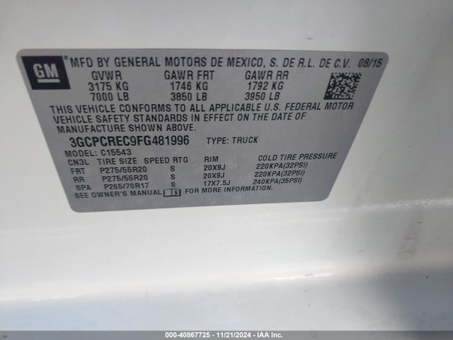 Chevrolet Silverado 1500 Lt 2015 3GCPCREC9FG481996 Image 9
