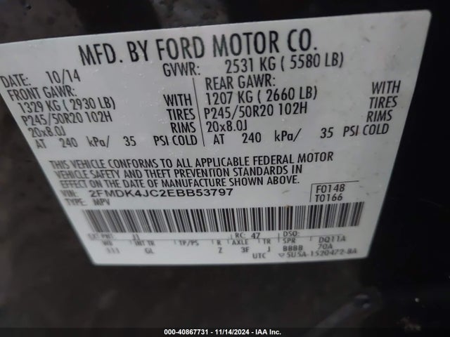 Ford EDGE SEL 2014 2FMDK4JC2EBB53797 Image 9