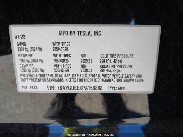 2023 TESLA MODEL Y 7SAYGDEEXPA158898 Photo 8