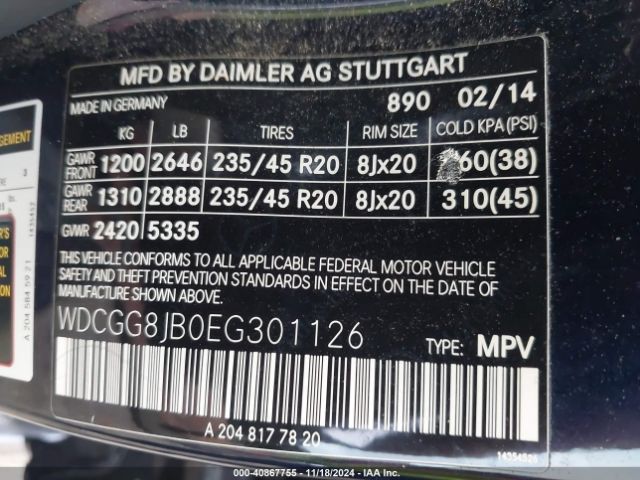 WDCGG8JB0EG301126 Mercedes-Benz Glk 350 4matic