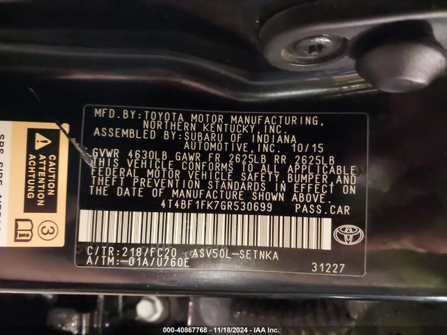 Toyota CAMRY LE 2016 4T4BF1FK7GR530699 Image 9
