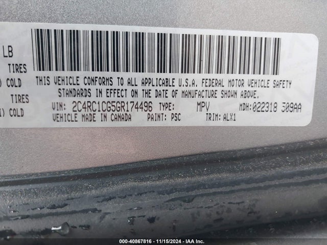 2C4RC1CG5GR174496 Chrysler Town & Country Touring-l Anniversary Edition