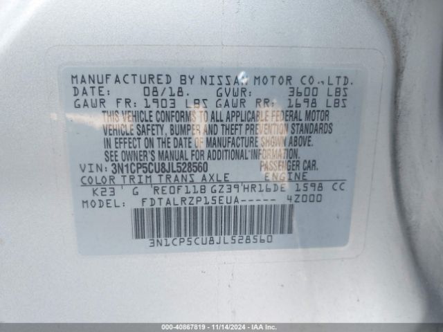 3N1CP5CU8JL528560 Nissan KICKS S