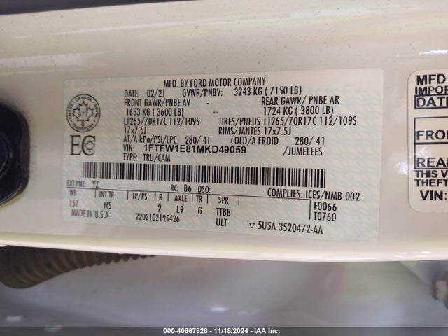 Ford F-150 Xlt 2021 1FTFW1E81MKD49059 Image 9