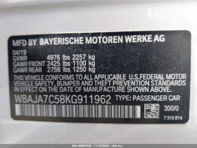 WBAJA7C58KG911962 BMW 530i Xdrive