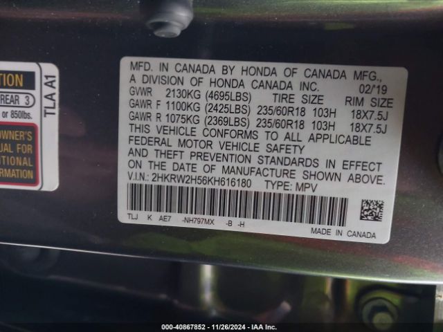 2HKRW2H56KH616180 Honda CR-V EX