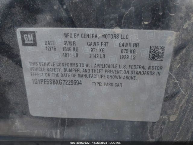 1G1PE5SBXG7229694 Chevrolet Cruze Limited 1lt Auto