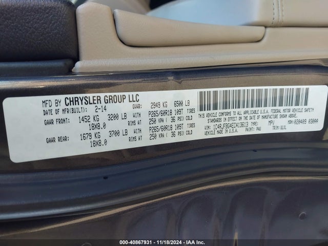 Jeep Grand Cherokee Limited 2014 1C4RJFBG4EC413613 Image 9