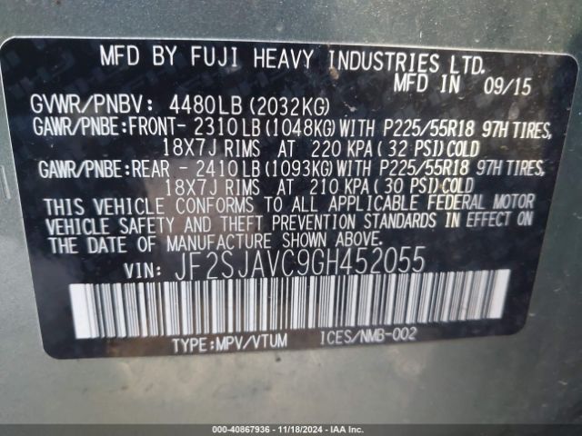 JF2SJAVC9GH452055 Subaru Forester