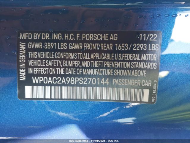 2023 PORSCHE 911 WP0AC2A98PS270144 Photo 8