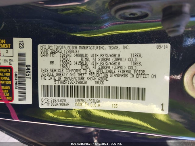 5TFHW5F19EX390030 Toyota Tundra Limited 5.7l V8