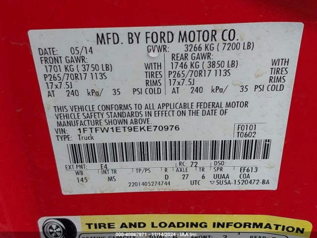 1FTFW1ET9EKE70976 Ford F150 Supercrew