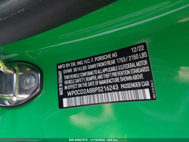 2023 PORSCHE 718 BOXSTER WP0CD2A88PS216243 Photo 8
