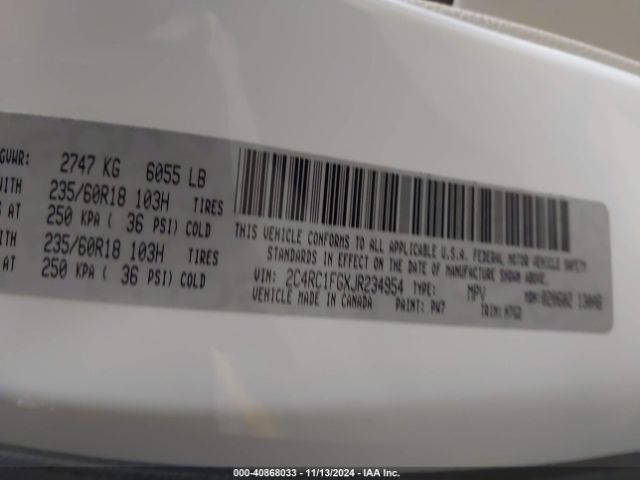 2C4RC1FGXJR234954 Chrysler Pacifica Touring Plus