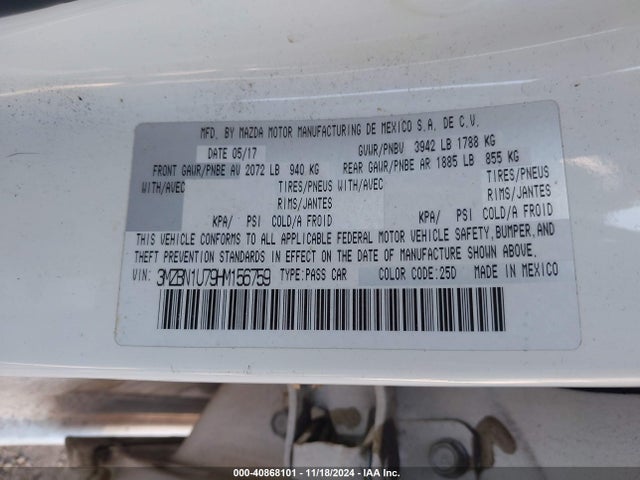 3MZBN1U79HM156759 Mazda Mazda3 Sport